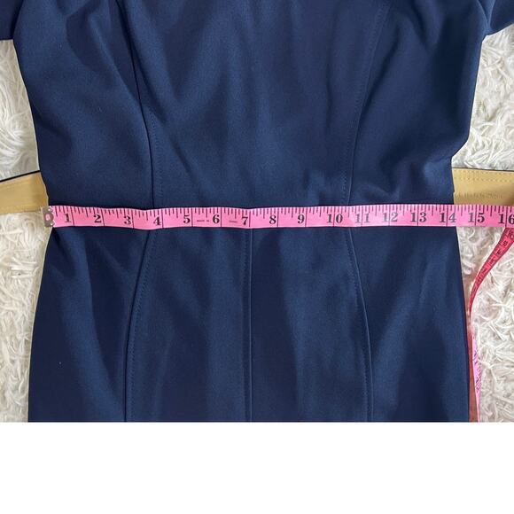 Calvin Klein Women's Sz 6 Navy Scuba Crepe 3/4 Sleeve Flounce Skirt Dress #0548 - Picture 10 of 11